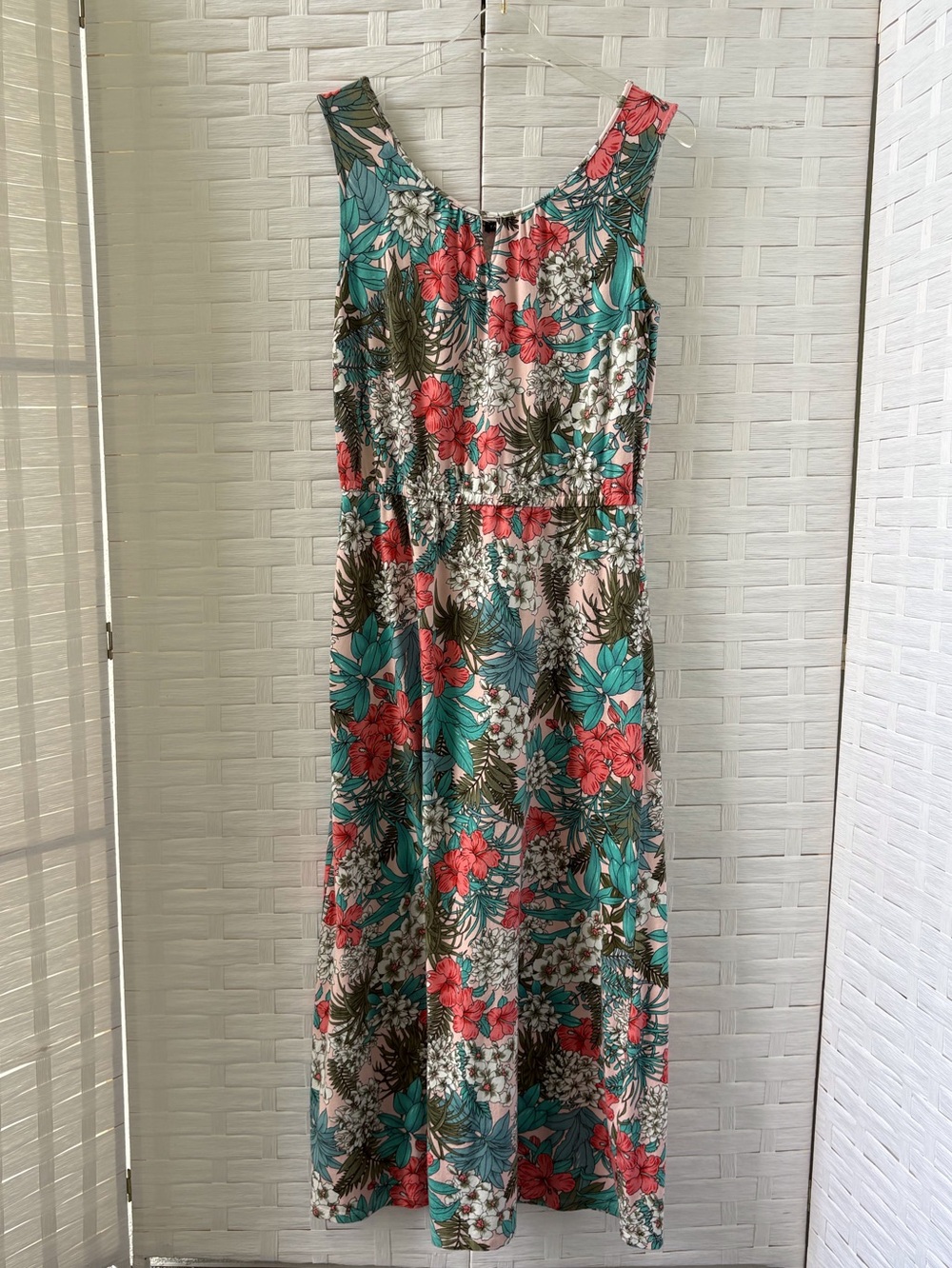 Talbots‎ Medium Floral Maxi Dress Sleeveless Popover Elastic Waist Cruise Beach